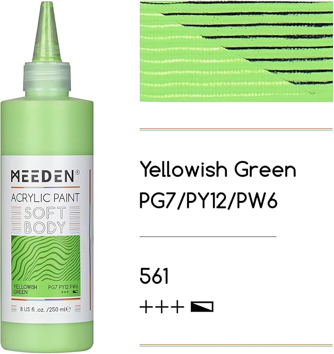 MEEDEN Soft Body Acrylic Paint: Yellow Green Light Bulk Color 250ml/8.45oz