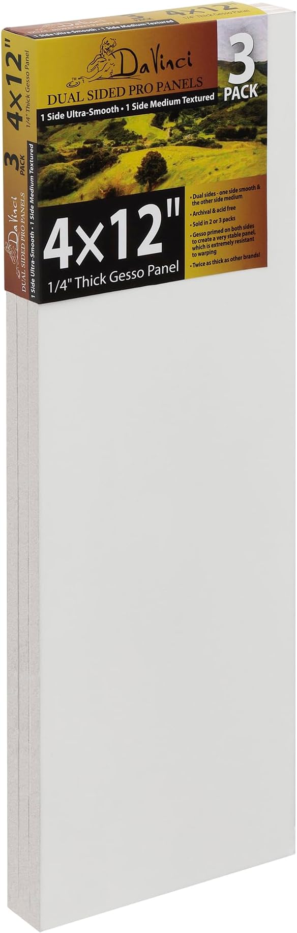 Jerry's Artarama Da Vinci Dual Sided Pro Panel Board - 3-Pack, 4x12 6mm Deep Panels for Painting - Archival, Acid-Free Art Supplies - Ultra-Smooth & Medium Textured Paint Surfaces