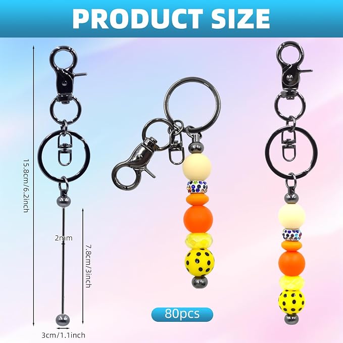 60 Pcs Beadable Keychains Bulk Kit – DIY Keychain Making Supplies with Metal Blanks for Crafts, Jewelry, Charms, Custom Projects – Blank Chain Bars for Beaded Keychain Design (Gray)