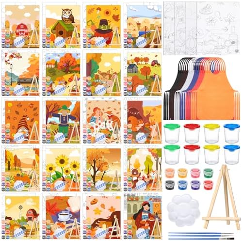 Sherr 140 Pcs 20 Set Pre Drawn Canvas Painting Kit, Autumn