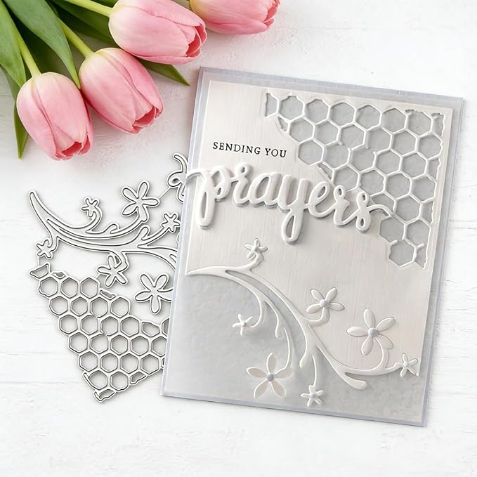 Scrapbooking Die-Cuts, Happy Birthday Ballon Metal Cutting Dies for Card Making, Paper Craft Punch Template, Background Embossing Stencils, DIY Album Décor(Honeycomb Vines-10.7x10.2cm)