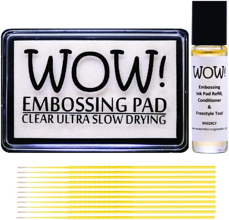 Wow! Embossing Bundle - Wow! Clear Embossing Ink Pad Ultra Slow Drying WV02 and Refill Conditioner and Freestyle Tool WV02RCF with Trebbies Detail Sticks