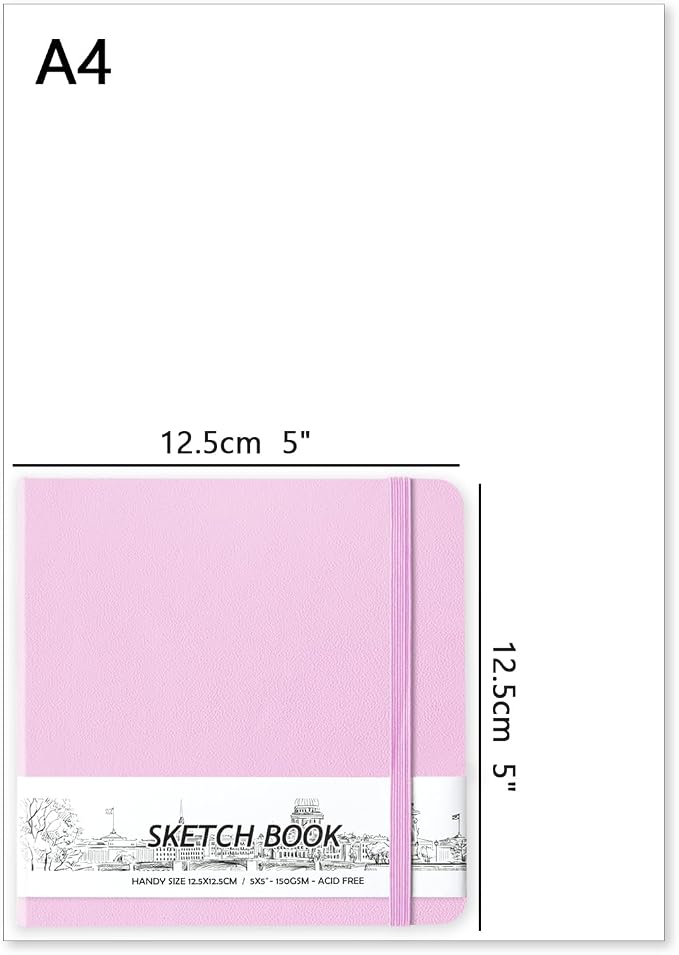 5" x 5" Hardcover Sketch Book,58 Sheets Small Mixed Media Pocket Sketch Pad