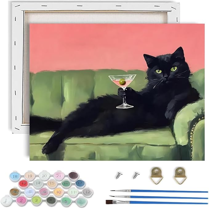 Cat Paint by Numbers Kit for Adults,Retro Paint by Number With Frame | Paint by Number for Beginner,Adult Paint by Number,HD Color Canvas,DIY Tool Kits,Stress Relief Craft,Great Gift,10X12 inch