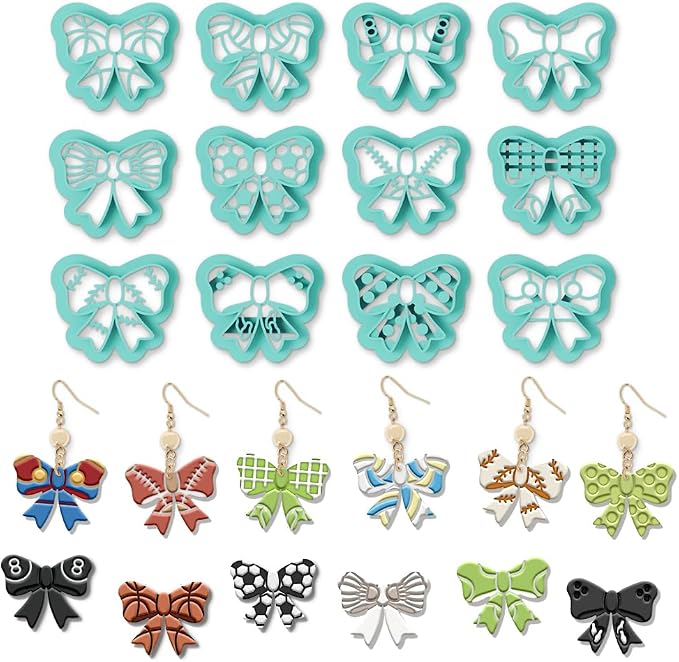 ORIGACH 12 Pcs Bow with Sports Ball Polymer Clay Cutters Set