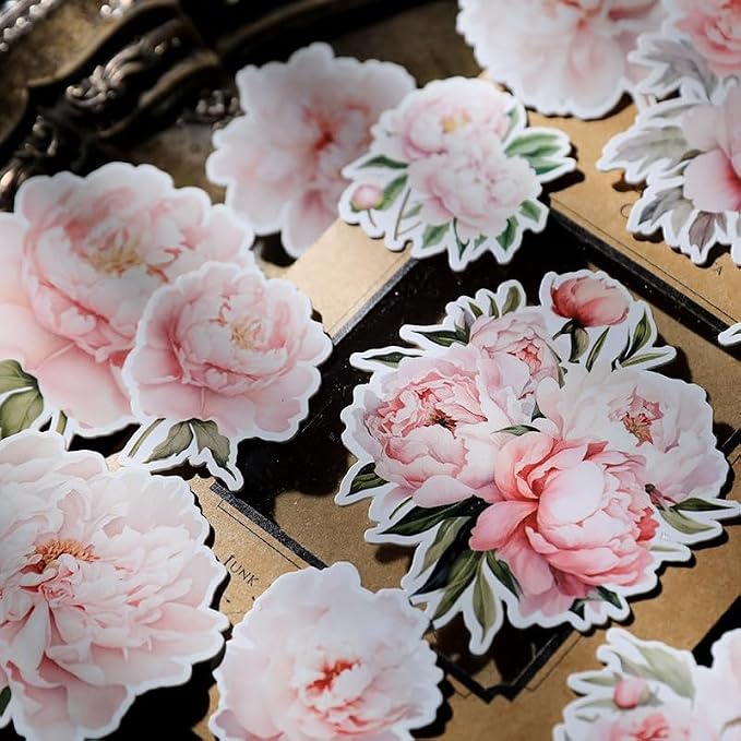CATaireen Vintage Junk Journal Items Kit Pre Cut Paper Cards Cutout Cardstock Art Aesthetic Decor Hollow Out Craft Elements Small Embellishments Supplies for Adults Scrapbook Pack (Floral Pink)
