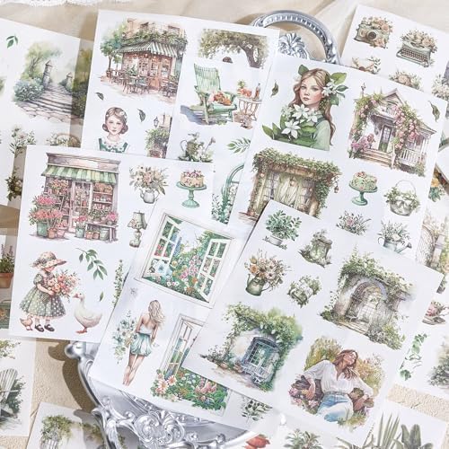 Haruno Theme Sticker Scrapbooking Supplies for Junk Journal, 50 Sheets Washi Stickers - Vintage Journaling Stickers