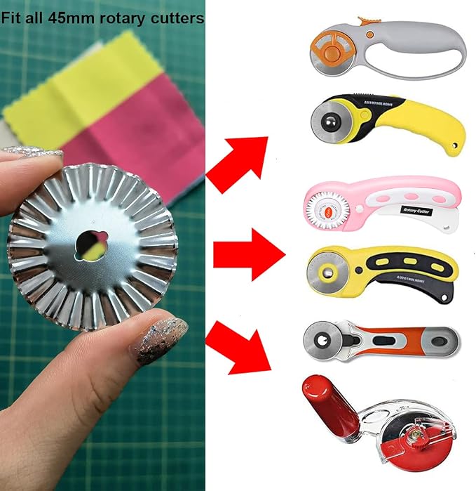45mm Pinking Rotary Cutter Blades, Wavy Replacement Blade, Rotary Blades Refill 45mm,Fits Fiskars,OLFA,Martelli,Dremel,Truecut,DAFA,Paper Cutting Blades Refill for Quilting Scrapbooking Sewing,5 Pack