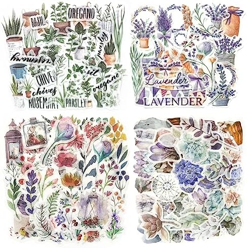 Yoksas 320 Pcs Watercolor Washi Stickers - Forest, Flower, Plant Aesthetic Stickers for Scrapbooking, Bullet Journal, Planners, Calendars