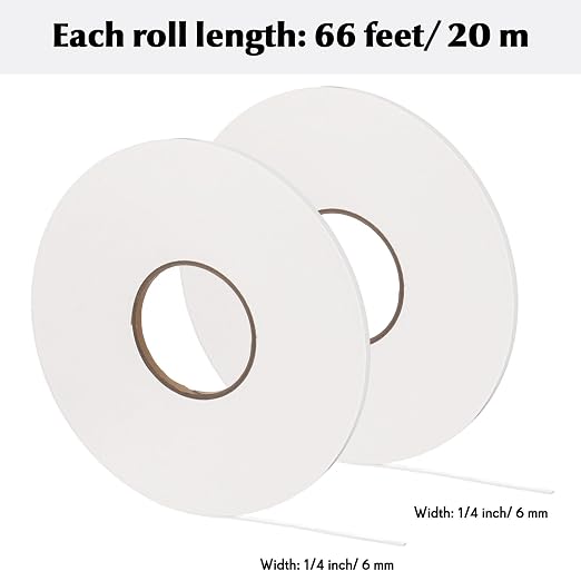 Tatuo 2 Rolls Double Sided Foam Tape for Mounting,1/4 Inch by 66 Feet,White