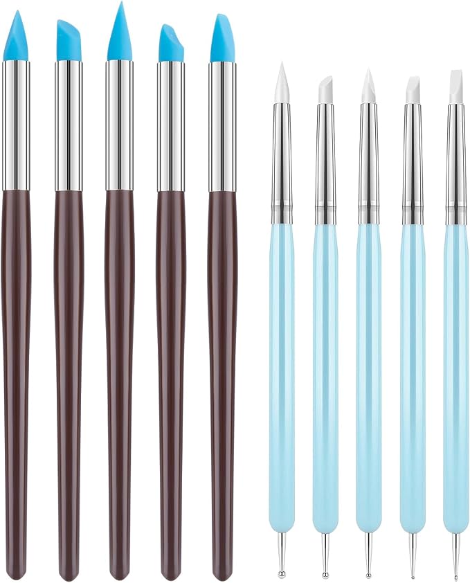 UUSYCUN 10PCS Silicone Clay Sculpting Tool, 2-Way Clay Shaper & Sculpter Brushes Tools for Modeling, Dotting, Polymer Clay, Pottery Crafts, Nail Art, Rock, Blending, Drawing, Air Dry Clay, Ceramics