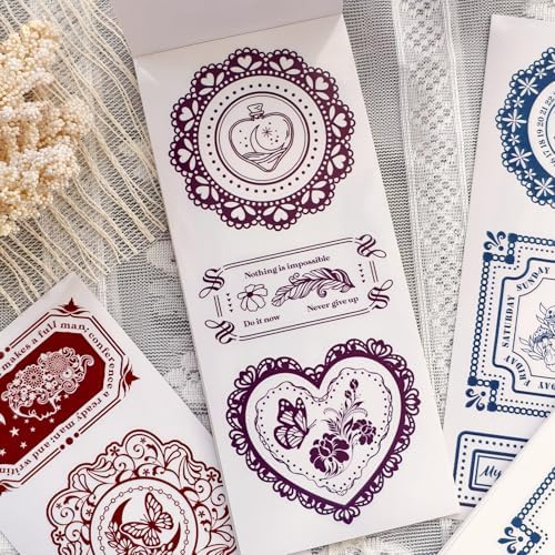 Vintage Lace and Frame Sticker Book,30 Sheets PET Transparent Scrapbook Stickers with Aesthetic Designs for Scrapbooking Supplies and Junk Journal