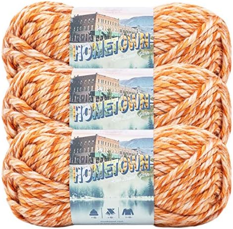 Lion Brand Yarn Hometown Yarn, Super-Bulky Yarn for Knitting, Crocheting, and Crafting, 3 Pack, San Juan Sunset