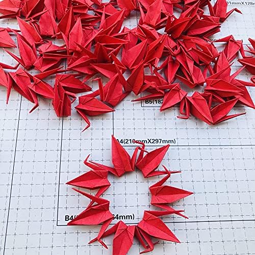 150Pcs 7cm Premade Red Origami Paper Cranes Folded Origami Birds DIY Hanging Paper Garlands for Wedding Party Decorations Birthday Bday Bridal Shower Backdrop Décor Peace Dove Good Luck (Red, 7CM)