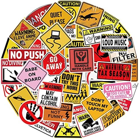 50 pcs Funny Warning Sign Stickers Waterproof Vinyl Stickers for Laptop Water Bottle,Sign Stickers Decoration Supplies for Family to Stay at Home and Outdoor