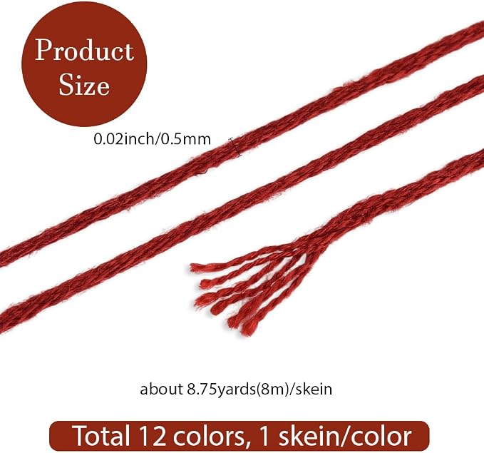12 Skeins 6 Strands Red Brown Embroidery Thread for Hand Sewing
