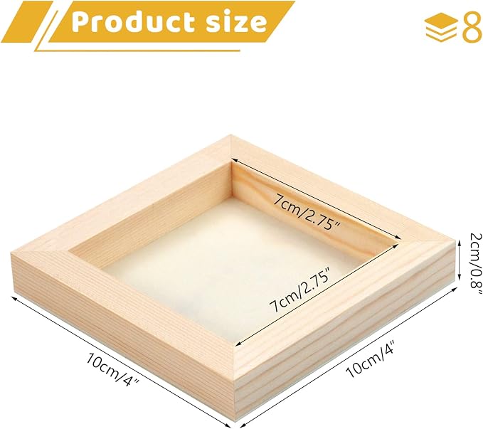 8 Pack Unfinished Square Wood Panels,4" x 4"/10cm x 10cm,Blank Wooden Canvas Cradled Painting Panel Boards for Drawing,Painting,Pouring,Wood Burning and DIY Arts Crafts Projects