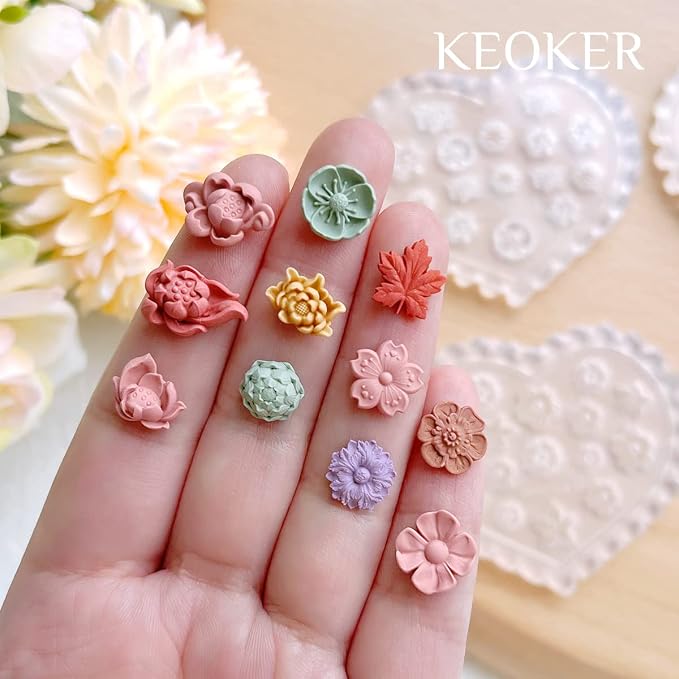 KEOKER Flower Polymer Clay Molds - 4 Pcs Floral Molds for Jewelry Making, Miniature Molds, Earring Molds (Substitute Polymer Clay Cutters) (4PCS)