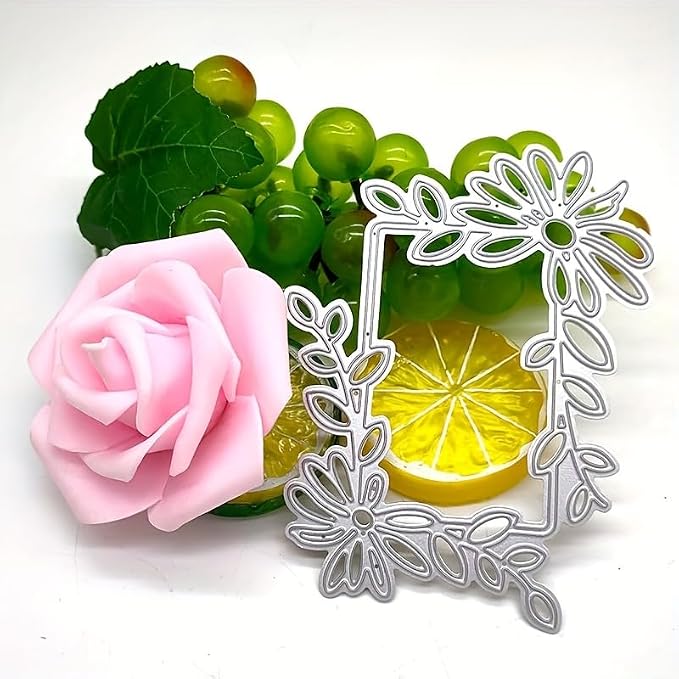 Lapoo Geometric Cutting Die for Scrapbooking - Durable, Metal Cutting Die for DIY Scrapbook Photo Album Decorative Paper Card, Card Making Supplies (Flower Leaf Border 4.5 x 3.5 in)