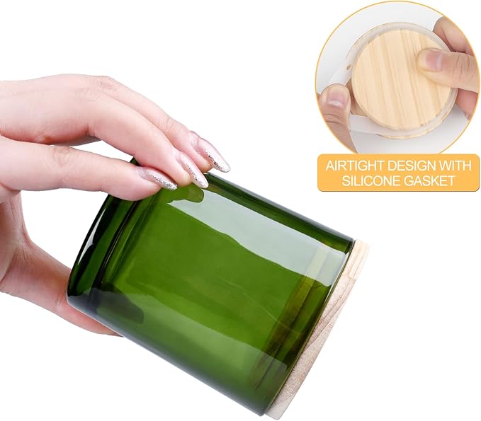 SHOWIN 8 OZ Thick Candle Jars for Making Candles 15 Pcs, Green Empty Jars with Wood Lids for Candle Making, Sample Container,Clear Green