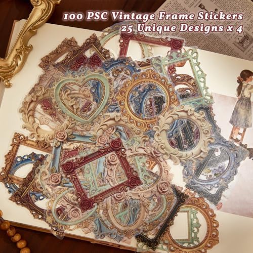 100 Pcs Vintage Frame Stickers for Journal & Scarpbook, Albums
