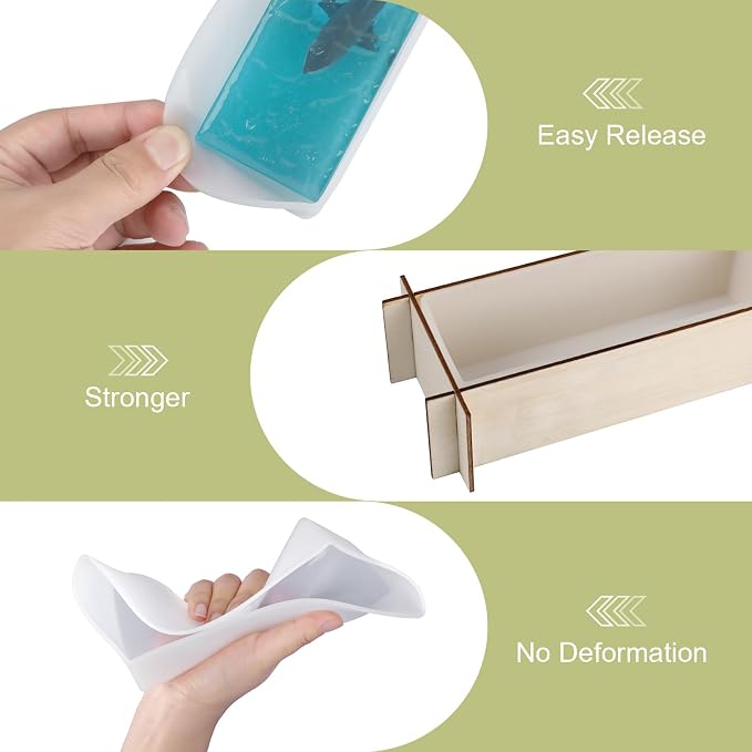Large Epoxy Resin Molds, 5 PCS Rectangle Silicone Molds for Resin | Epoxy Molds with Wooden Support, Casting Molds for Preserving Flowers, Decoration