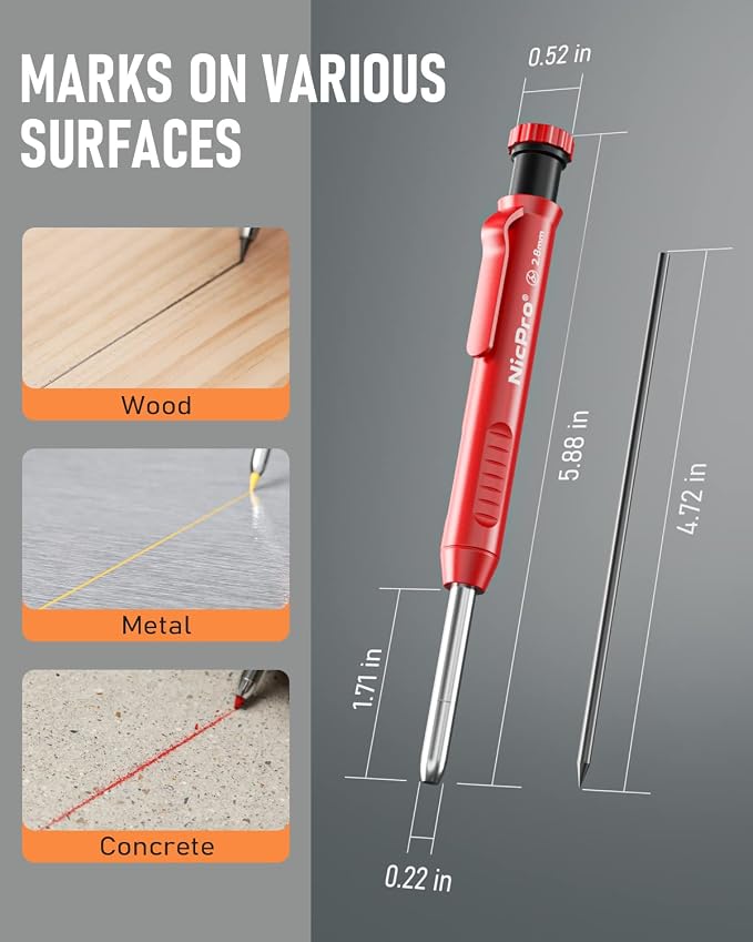 Nicpro 6 Pack Carpenter Pencil with Sharpener, Mechanical Carpenter Pencils