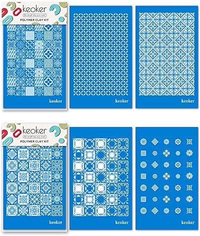 KEOKER Silk Screen Stencils for Clay - 6PCS Polymer Clay Silk Screen， Tile Stencil Pack with Patterns