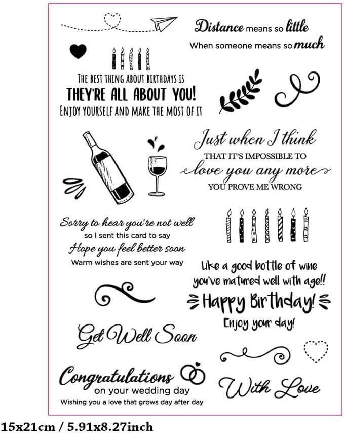 Happy Birthday Candle Enjoy Your Day Love You Any More Clear Stamps Transparent Silicone Stamp Album Cards Rubber Stamp for Card Making Decoration and DIY Scrapbooking