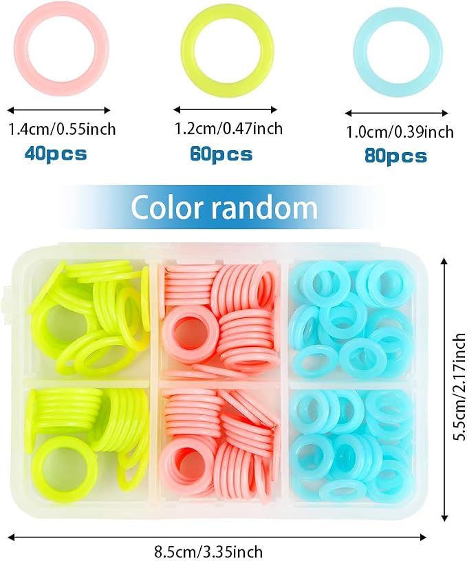 LUNARM 180 PCS Stitch Markers for Crocheting, Knitting Markers Rings S/M/L | Random Color Variety Size Crochet Stitch Markers Knitting Stitch Counter for Finer Bulky Yarns Lace Shawls Looms, Storage Box