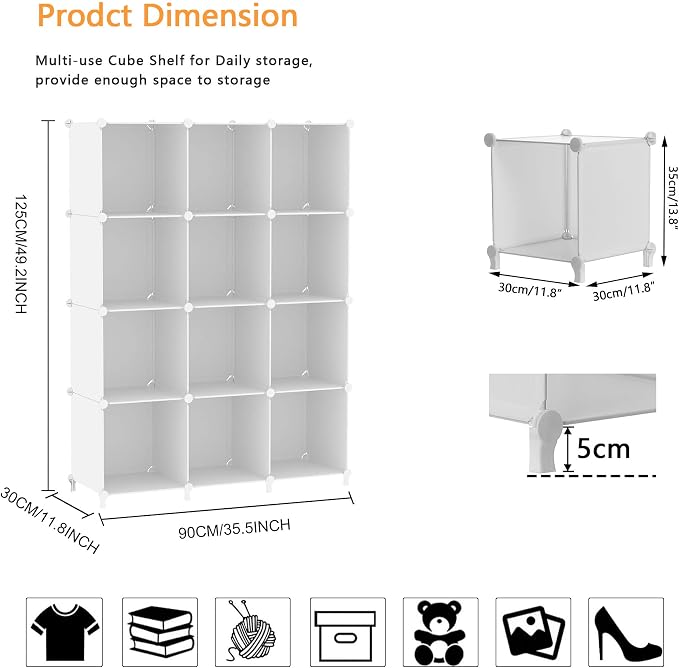 AWTATOS 12 Cube Storage Organizer, Closet Organizer Storage Shelves, White