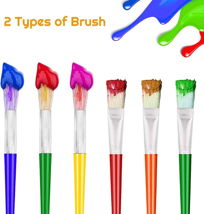 10Pcs Paint Brushes for Kids, Anezus Kids Paint Brushes Toddler Large Chubby Brushes Round and Flat Preschool Painting Brushes for Washable Paint Acrylic Paint (Pack of 2)