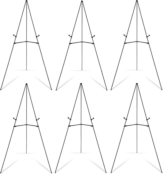 Falling in Art 6 Pack 63" Display Easel Stand, Holds 5 lbs | Instant Adjustable Poster Easel, Easy Folding Portable Tripod Stand for Signs, Posters, Wedding