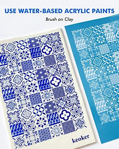 KEOKER Silk Screen Stencils for Clay - 6PCS Polymer Clay Silk Screen， Tile Stencil Pack with Patterns