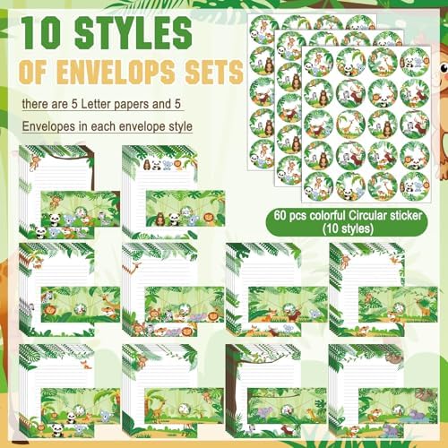 Taobary 160 Pack Stationery Paper Set,safari Animal,8.5 X 11 Inch
