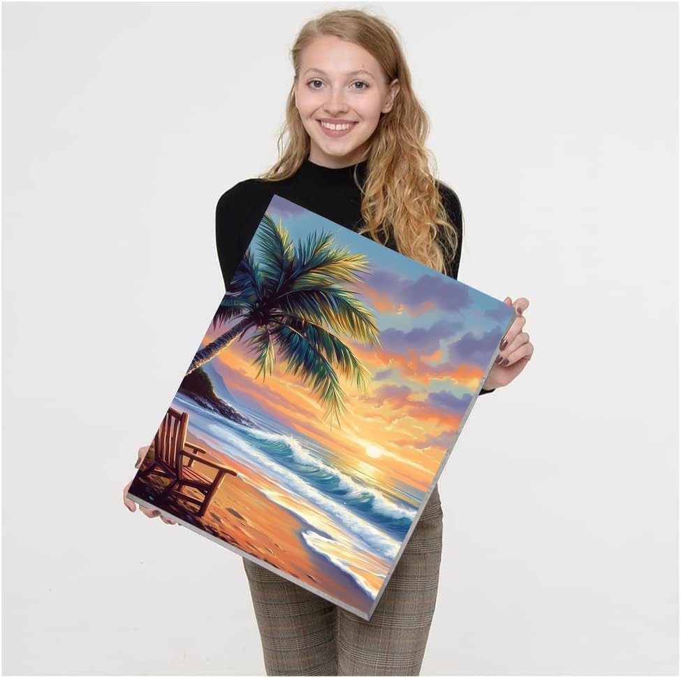 VIGEGU 4 Pack Landscape Paint by Numbers Kit for Adults with Framed,Beach Paint by Number with Wooden Easel DIY Acrylic Oil Painting,for Wall Decor 9x12inch