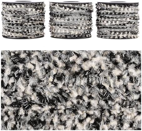 Artisanal Yarn Collection Multifiber Fancy Yarn for Knitting Crocheting Crafts DIY, Set of 3 Rolls (Silver Mist & Black Weave)