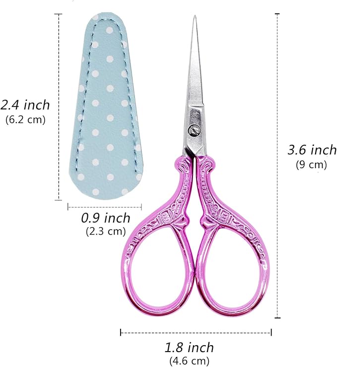 3.6 inch Embroidery Scissors with Sheath Sharp Sewing Crochet Cross Stitch | Craft Scissors with Leather Cover Stainless Steel Sewing Scissors for Needlework DIY Craft Thread Cutting Multi Purpose