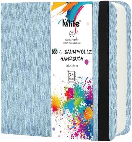 Mlife Square Watercolor Sketchbook,100% Cotton,300gsm/140lb,Acid-Free,Watercolor Journal for Artists Adults Students,6.5 * 6.5 Inch(Blue)