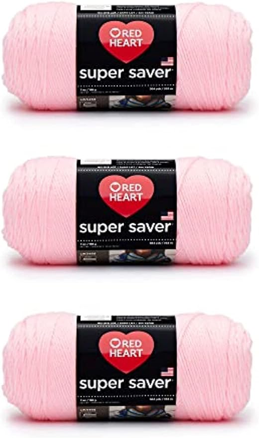 Red Heart Super Saver Yarn for Crocheting & Knitting, Baby Pink, 3-Pack
