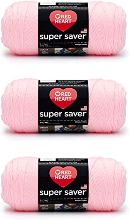 Red Heart Super Saver Baby Pink Yarn of 198g/7oz - Acrylic - 4 Medium (Worsted) - 364 Yards - Knitting/Crochet,(Pack of 24)