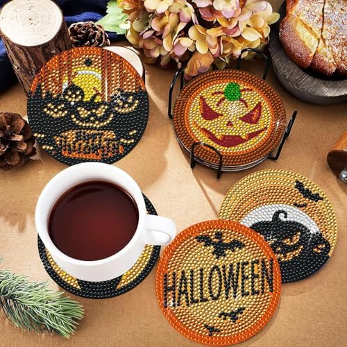DOTSOPS 6 Pcs Halloween Diamond Art Kits for Adults Diamond Art Coasters