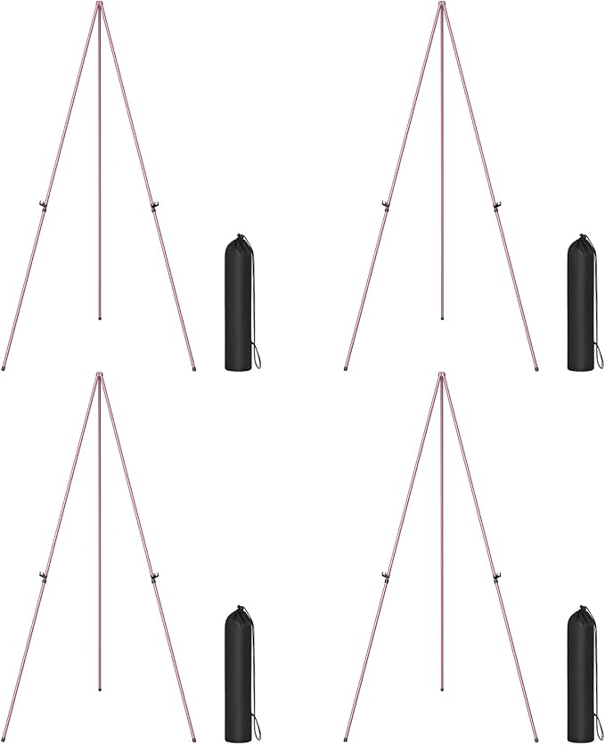 Easel Stand for Display, Aredy 63" Portable Painting Easel, Lightweight Metal Easels for Painting Canvas, Wedding Sign (4 Pack, Pink)