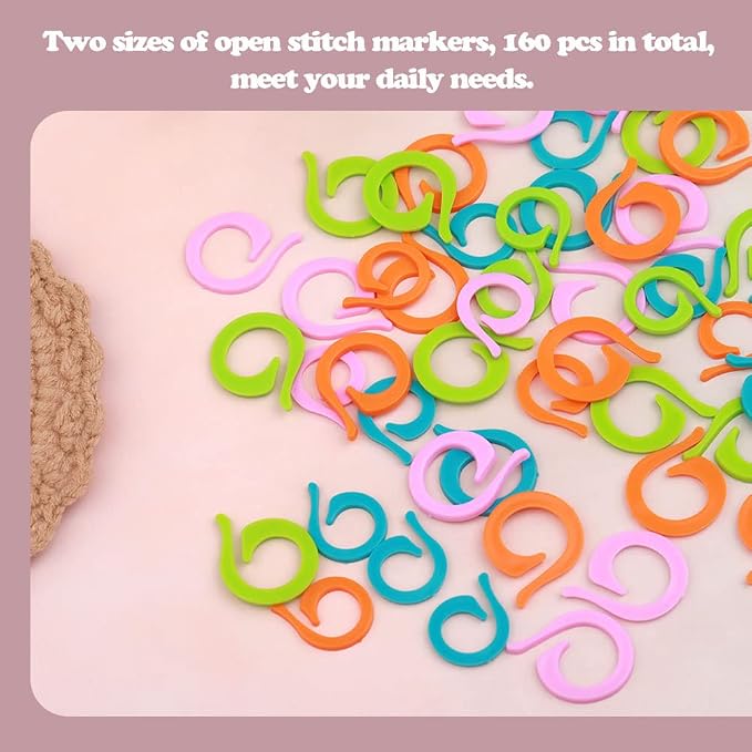 LUNARM Stitch Markers for Crocheting Knitting 160pcs Crochet Stitch Markers | 2 Sizes Knitting Stitch Markers for Finer & Bulky Yarns, Multiple Colors for Lace Shawls,Looms Sewing, Reusable Storage Box