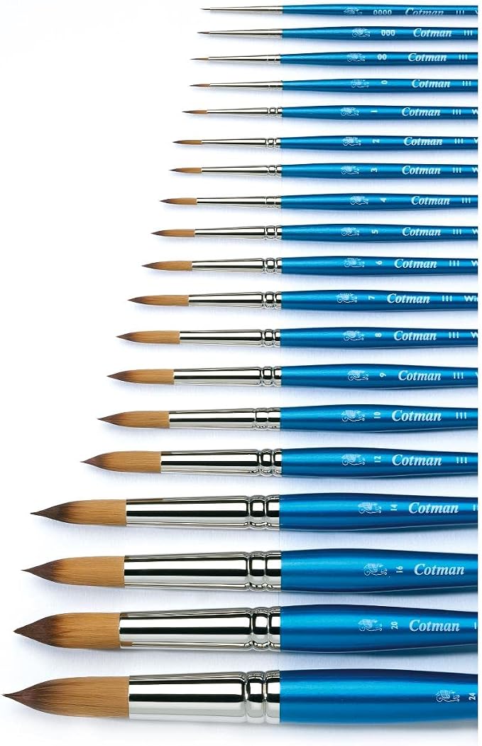 Winsor & Newton Cotman Short Handle Brushes, Set of 4, (Round 2 & 4, Rigger 1, One Stroke 1/4")