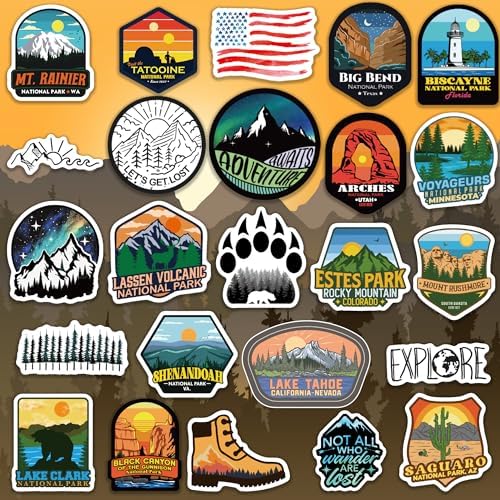 156 Pcs National Parks Sticker Pack, Outdoor Nature Camping Hiking Inspired Waterproof Vinyl Decals for Water Bottles Laptop Car, Mountains Travel Adventure Parks Stickers