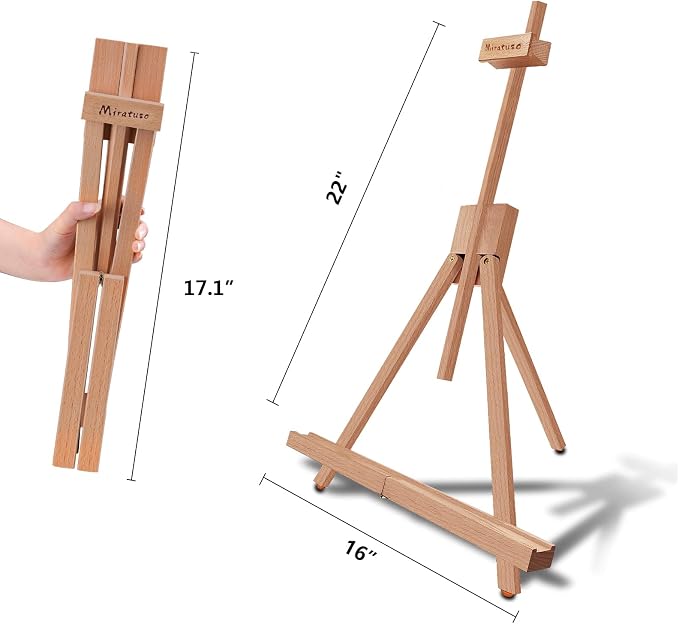 Miratuso Painting Easel, A-Frame Wooden Tabletop Easel Display Stand | Adjustable, Holding Canvas Up to 22" High, Foldable, Portable Multiple Use Photo and Sign Holder, Gift for Artist Beginner