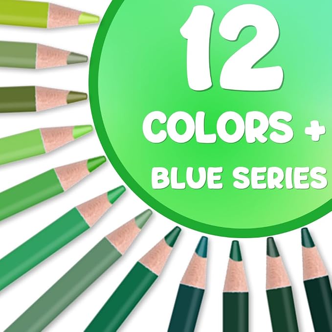 12Pcs Green Colored Pencils Set,Professional Drawing Pencils for Adults | Oil Based,No Duplicates,Pre-sharpened Wooden Sketch Pencil Art Supplies for Coloring Books