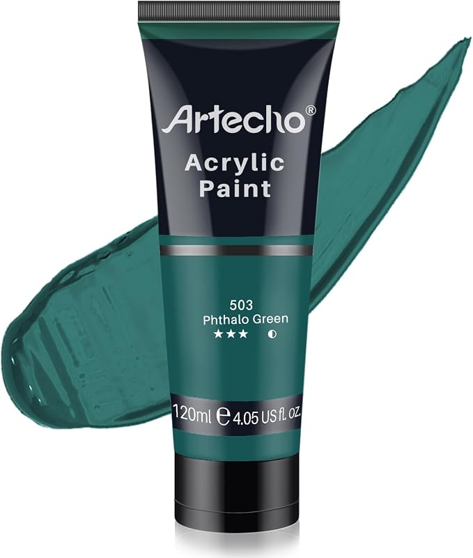 Artecho Phthalo Green Acrylic Paint 120ml /4.05oz Tube | Semi Glossy Finish, High Pigment Rich Color Craft Paint for Canvas, Rocks, Wood, Fabric, Ceramic, Non-Toxic