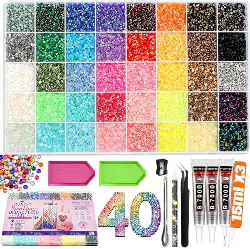 Rhinestone Bedazzling Kit, 40000 3mm Gems 40 Colors, B7000 Glue & Tools